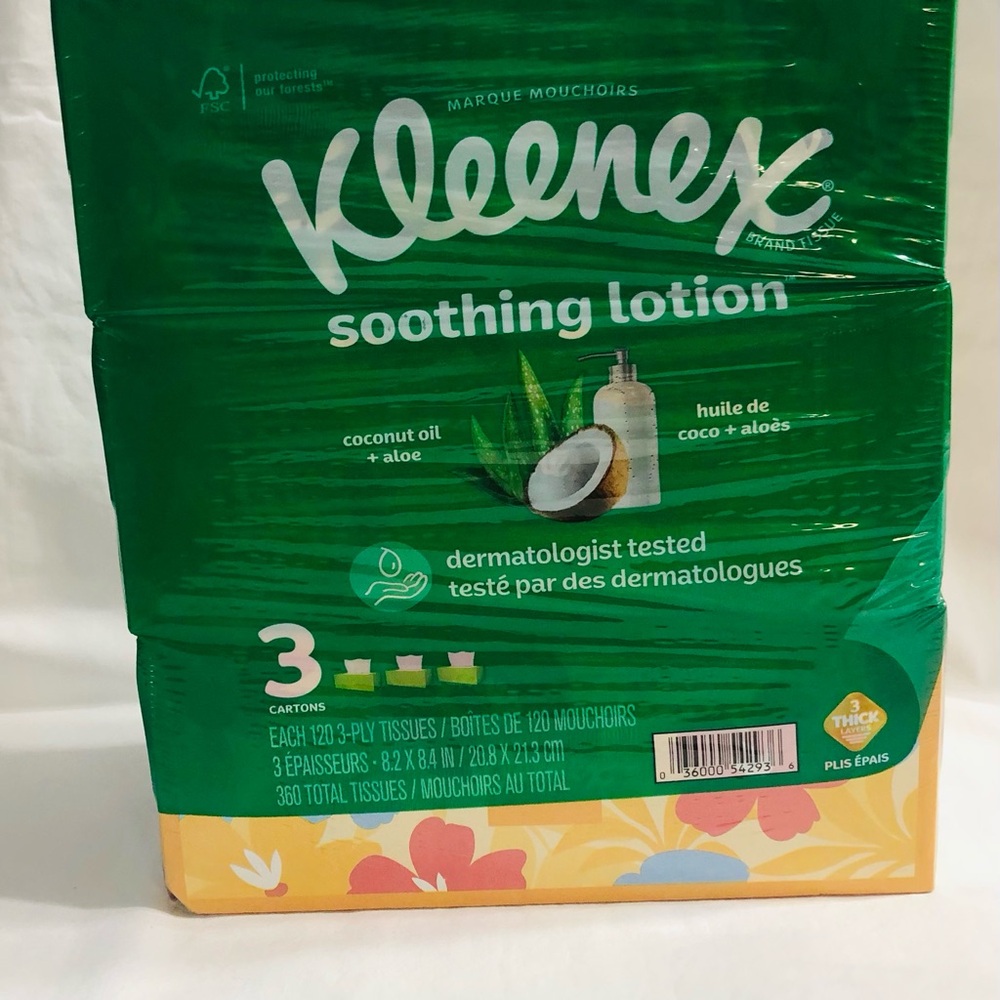 Kleenex Soothing Lotion 3 thick layers Tissues - 3PK/120each/total 380